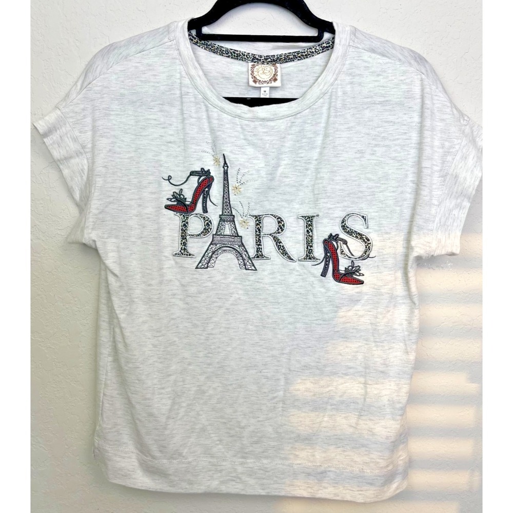 Paris France‎ Eiffel Tower Novelty Souvenir T-shirt Size M Pristine Embroidered